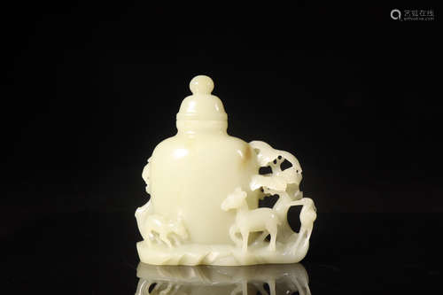 CHINESE CARVED HETIAN JADE VASE W/ COVER