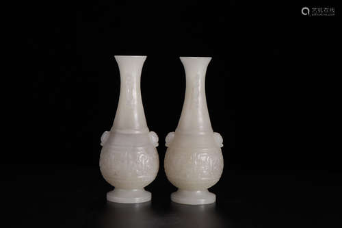 PAIR OF CHINESE CARVED HETIAN JADE VASE