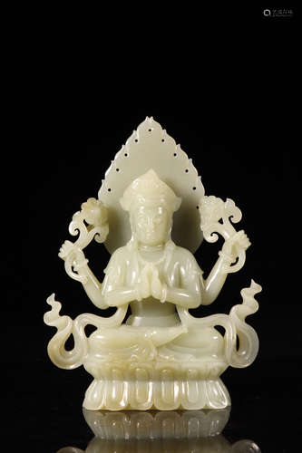 CHINESE CARVED HETIAN JADE BUDDHA