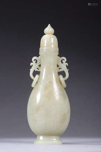 QIANLONG MARK, CHINESE CARVED HETIAN JADE VASE