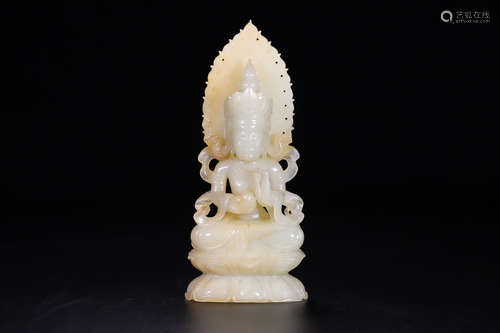 CHINESE CARVED HETIAN JADE BUDDHA