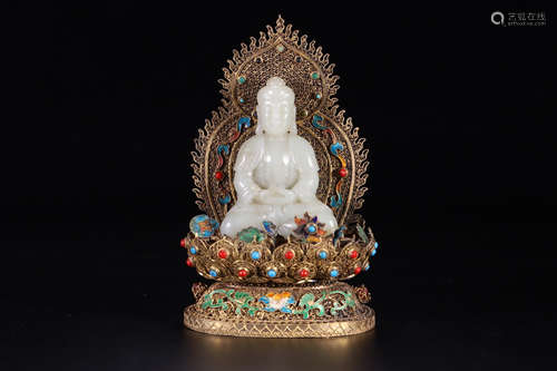 CHINESE CARVED HETIAN JADE BUDDHA