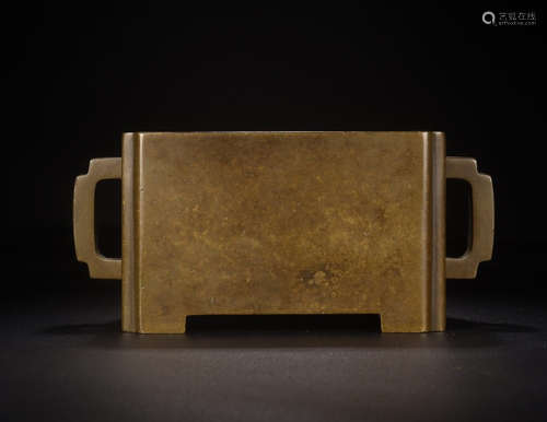 KANGXI MARK, CHINESE BRONZE SQUARED CENSER