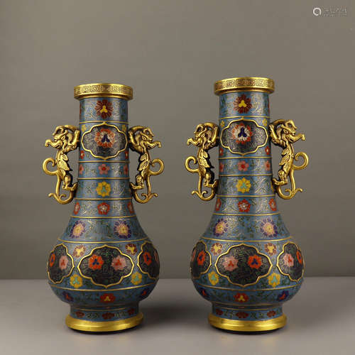 PAIR OF CHINESE CLOISONNE FLOWER VASE