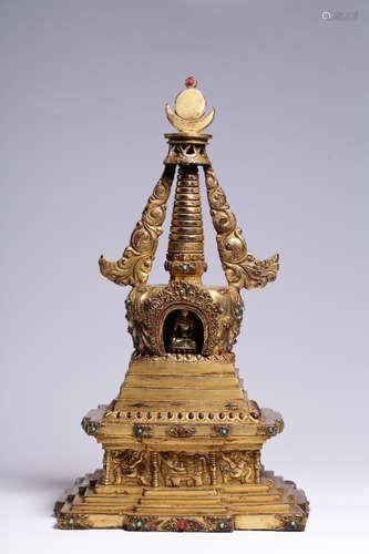 CHINESE BRONZE BUDDHA TOWER