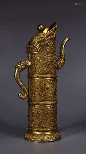 QIANLONG MARK, CHINESE GILT BRONZE POT