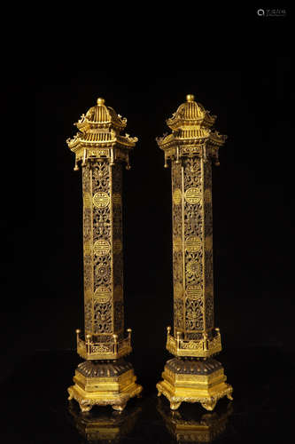 PAIR OF CHINESE GILT BRONZE VASE