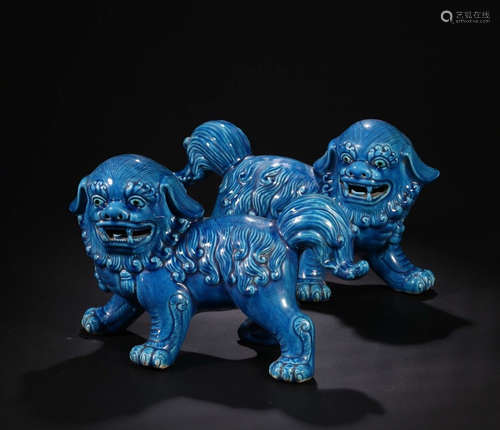 PAIR OF CHINESE BLUE GLAZED ORNAMENT