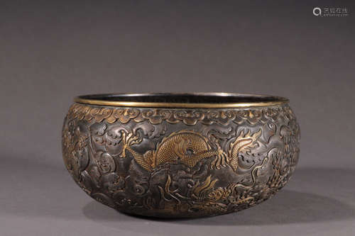 CHINESE SILVER DRAGON BOWL