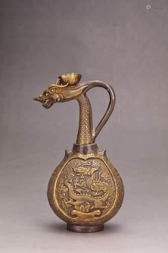 CHINESE GILT SILVER POT