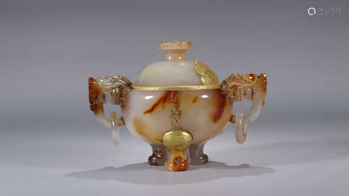 CHINESE AGATE TRIPOD CENSER