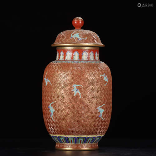 QIANLONG MARK, CHINESE GILT IRON-RED GLAZED VASE