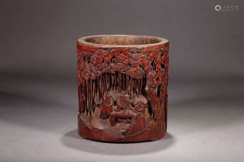 SHANGXU MARK, CHINESE CARVED WOOD BRUSH POT