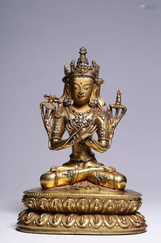 CHINESE GILT BRONZE BUDDHA