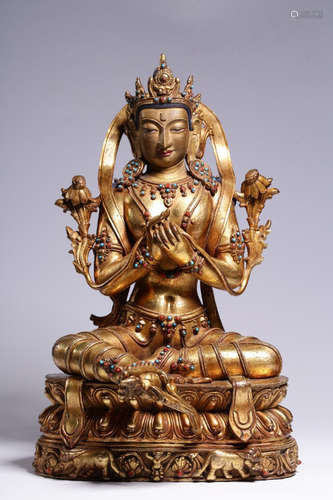 CHINESE GILT BRONZE BUDDHA