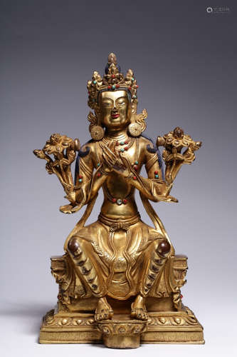 CHINESE GILT BRONZE BUDDHA