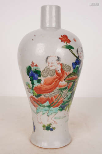 康熙五彩人物梅瓶A Chinese Multi Colored Figure Painted Porcelain Vase
