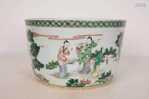 清康熙五彩人物纹笔洗（冲）A Chinese Multi Colored Figure Painted Porcelain Brush Washer
