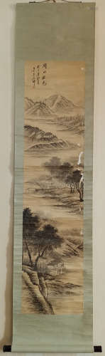 吴石仙 湖山秋色
立轴A Chinese Landscape Painting Scroll, Wu Shixian Mark
