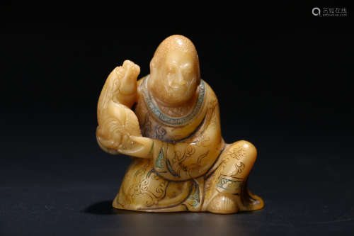 寿山石罗汉摆件
A Chinese Carved Shoushan Stone Arhat Ornament