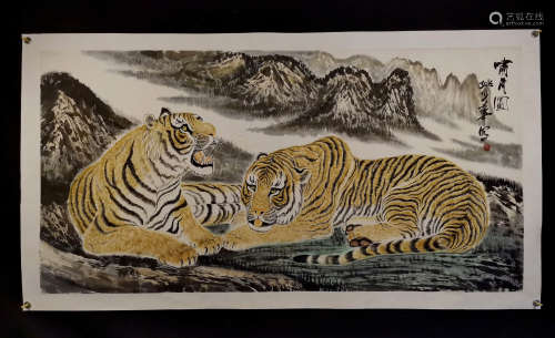 姚少华 虎镜芯A Chinese Tiger Painting , Yao Shaohua Mark