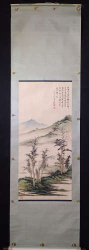 贺天健 山水 立轴A Chinese Landscape Painting Scroll, He Tianjian Mark