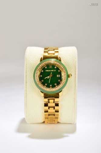 和田碧玉西铁城石英女手表A Chinese Women's Green Hetian Jade quartz Watch