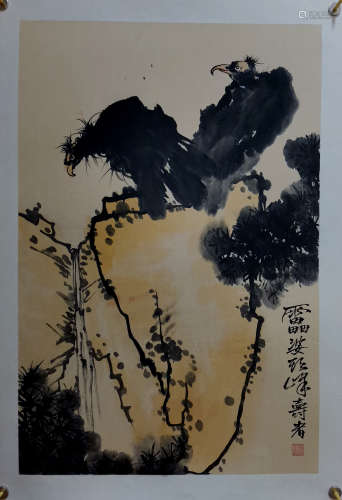 潘天寿鸟镜芯A Chinese Bird Painting , Pan Tianshou Mark