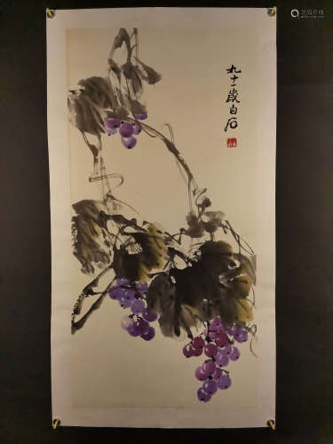 齐白石 葡萄
镜芯 
A Chinese Grape Painting , Qi Baishi Mark