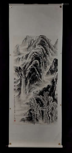 张仃 山水 立轴A Chinese Landscape Painting Scroll, Zhang Daqian Mark