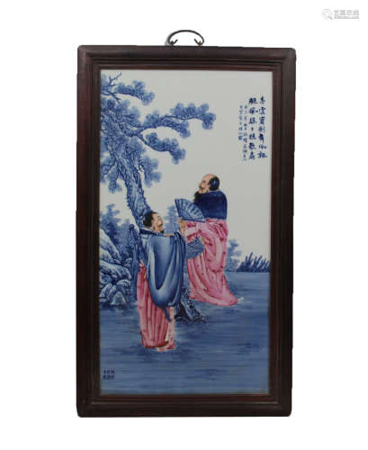A Chinese Blue and White Porcelain Plate Painting Hnaging plaque