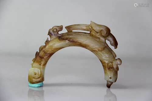 A Chinese Dragon Carved Hetian Jade Bi