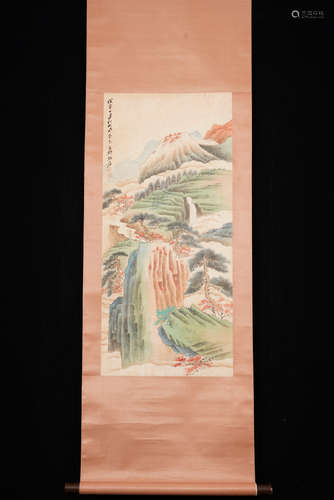 A Chinese Landscape Painting Scroll, Zhang Daqian Mark