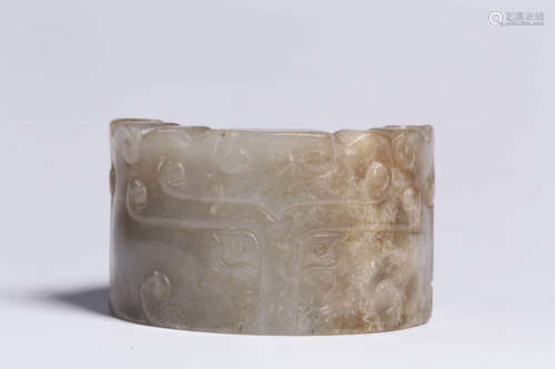 A Chinese Carved Heitn Jade Hoop