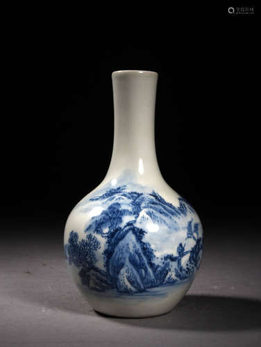 A Chinese Blue and White Landscape Porcelain Vase