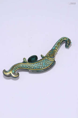 A Chinese Gold Inlaying tophus Inlaid Belt Hook