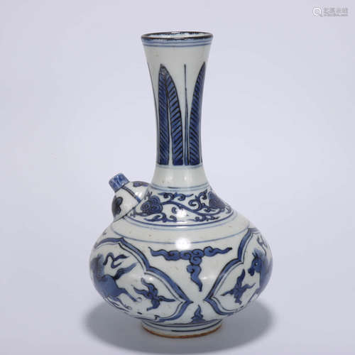 A Chinese Blue and White Floral Porcelain Flask