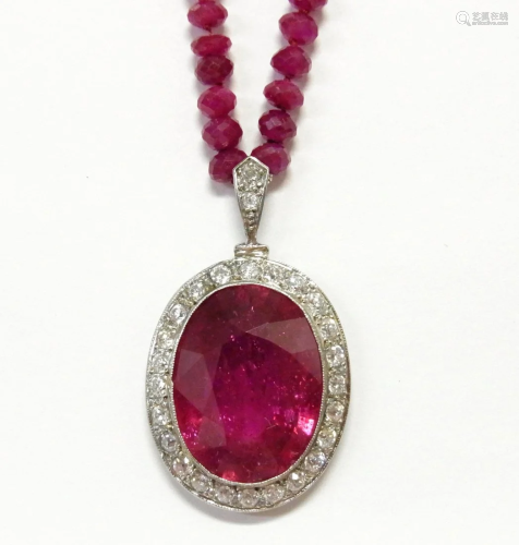 Antique Platinum 18k Gold Old Euro Cut Ruby N…