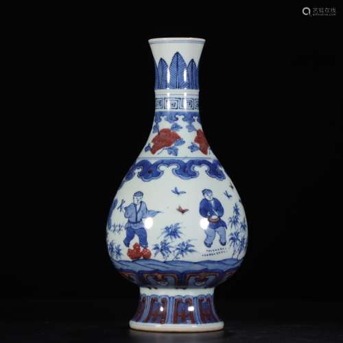 A Chinese Blue and White Underglazed Red Figure Painted Porcelain Vase