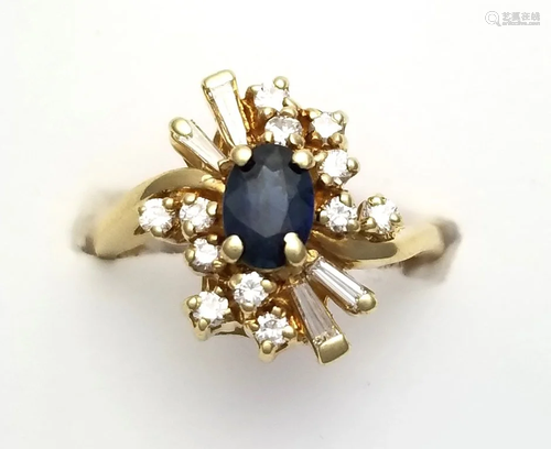 Vintage 14k Gold Natural Sapphire & Diamo…