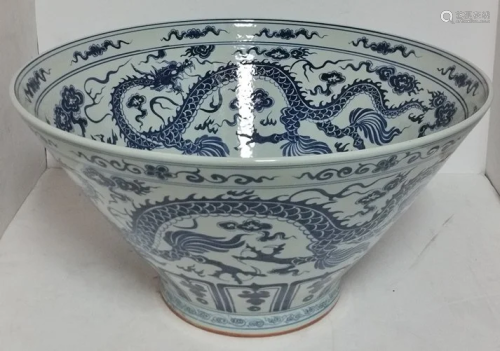 Huge 22.5in Chinese Bowl Blue White Porcelain …