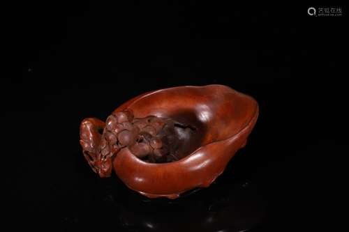 A Chinese Carved Boxwood Brush Washer