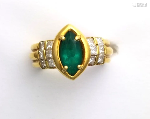 18k Gold Fine Diamond & Emerald Ring, …