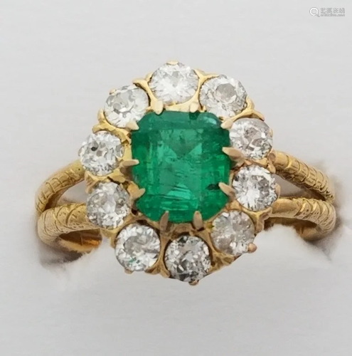 Victorian 18k Gold Fine Diamond Emerald Rin…