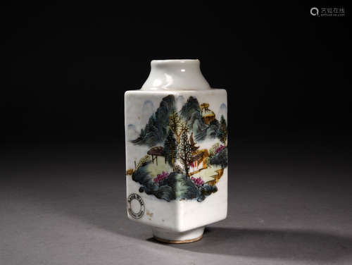 A Chinese Famille Rose Landscape Painted Porcelain Vase