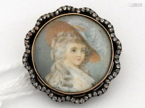 Antique Miniature Portrait 14k Rose Gold Dia…