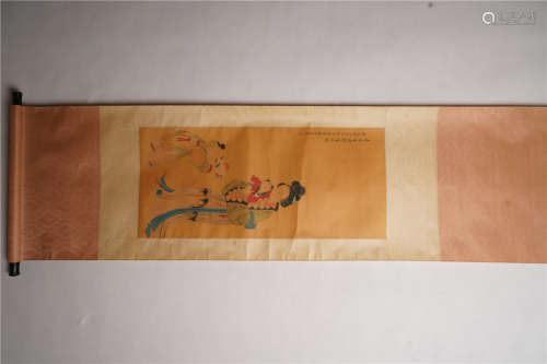 A Chinese Figure Painting Scroll, Gai Qi Mark