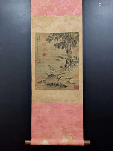 A Chinese Flower&bird Painting Silk Scroll, Bian jingzhao Mark