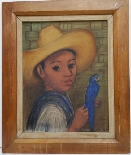 Juan De'Prey Boy Portrait Parrot Bird Oil Pain…