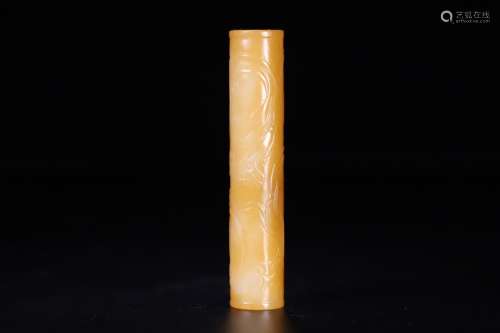A Chinese Dragon Carved Hetian Jade Tube